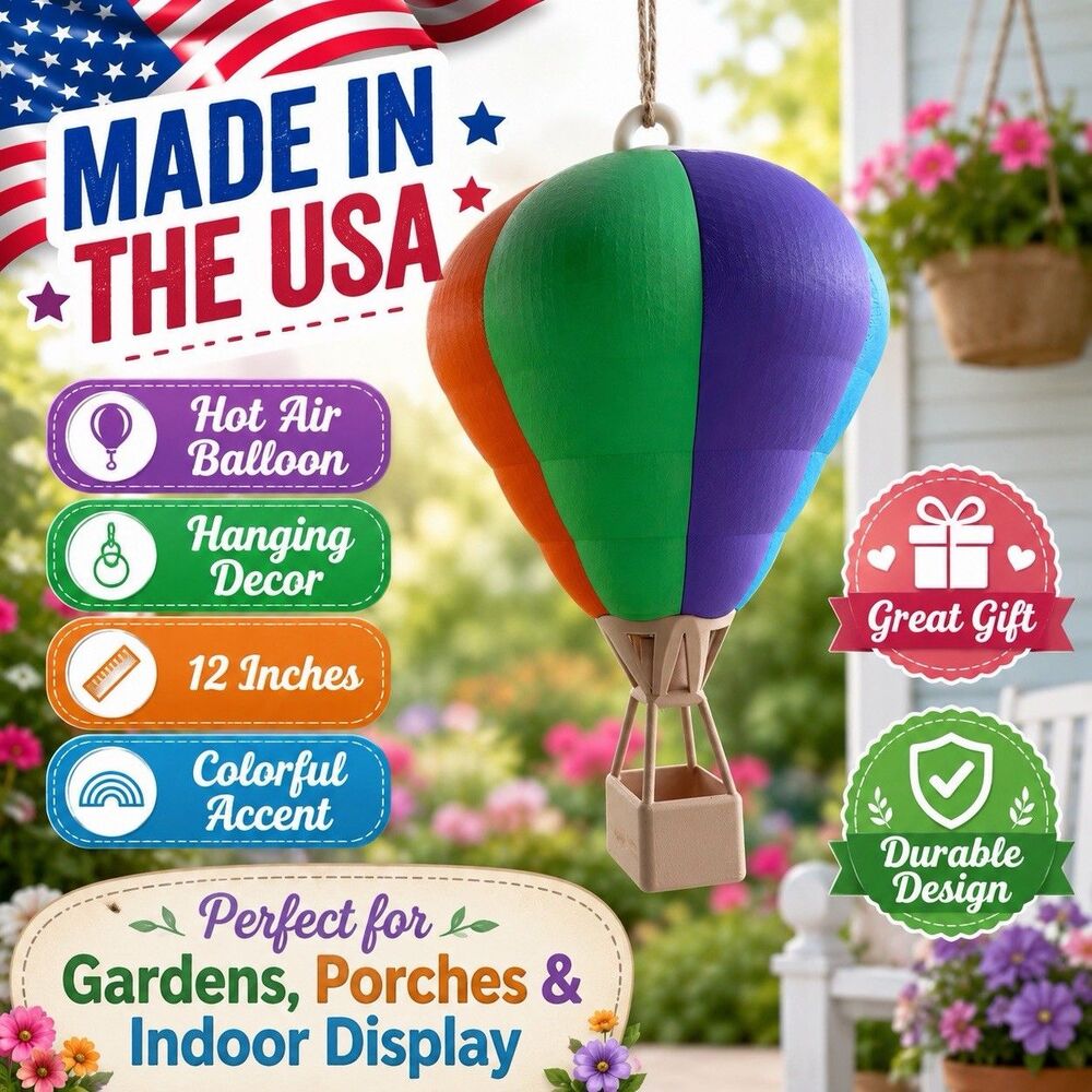 Hot Air Balloon Hanging Decor - Yard & Art Display Piece Colorful USA Made